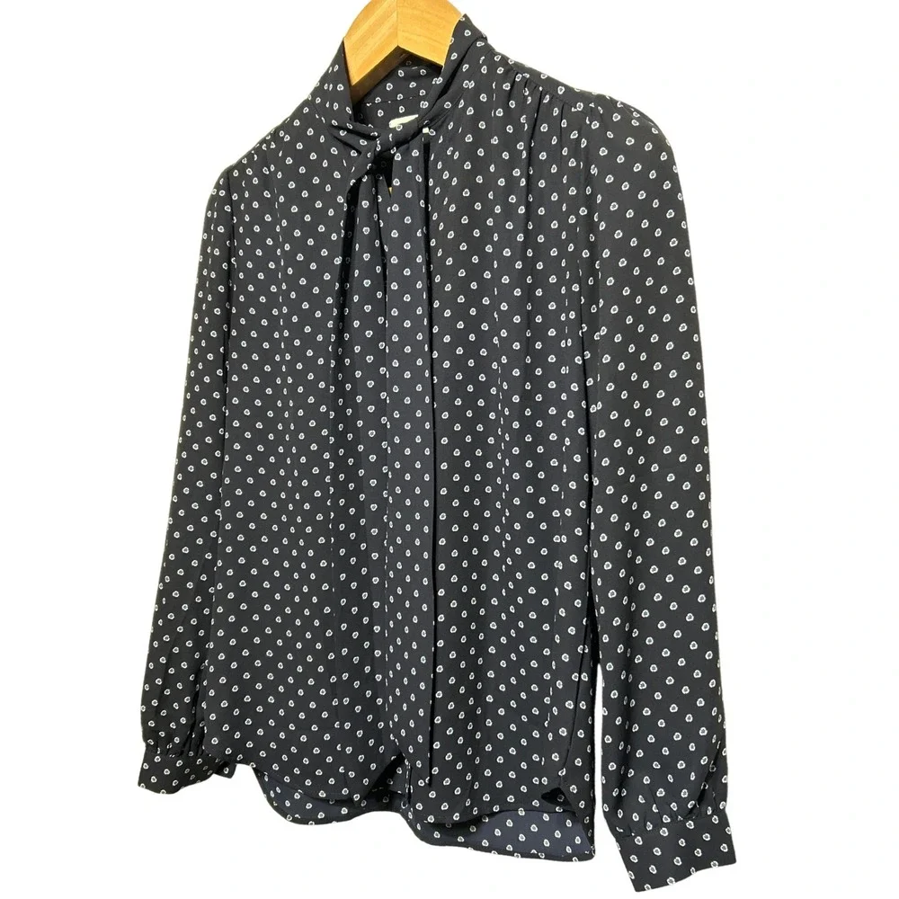 J. Crew‎ Foulard Drapey Tie Neck Top Blue Women's size XS EUC
